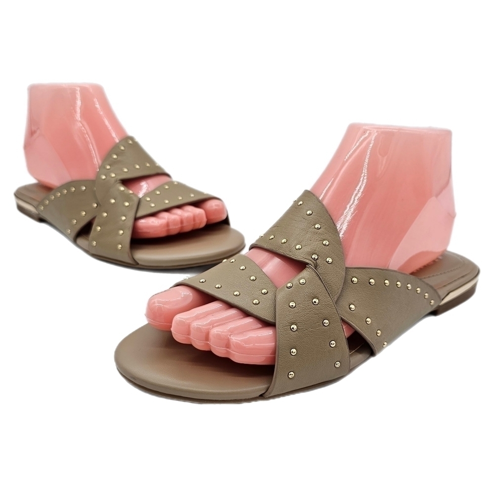 New Alfani Womans Danicah Studded Sandal Criss Cross Flat Bottom Brown 7.5